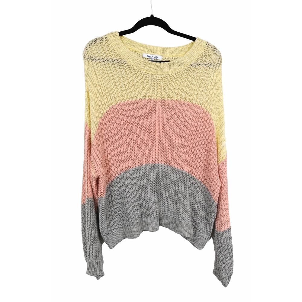 She + Sky Sweater Womens‎ Small Pastel Colorblock Open Knit Boutique Slouchy Top